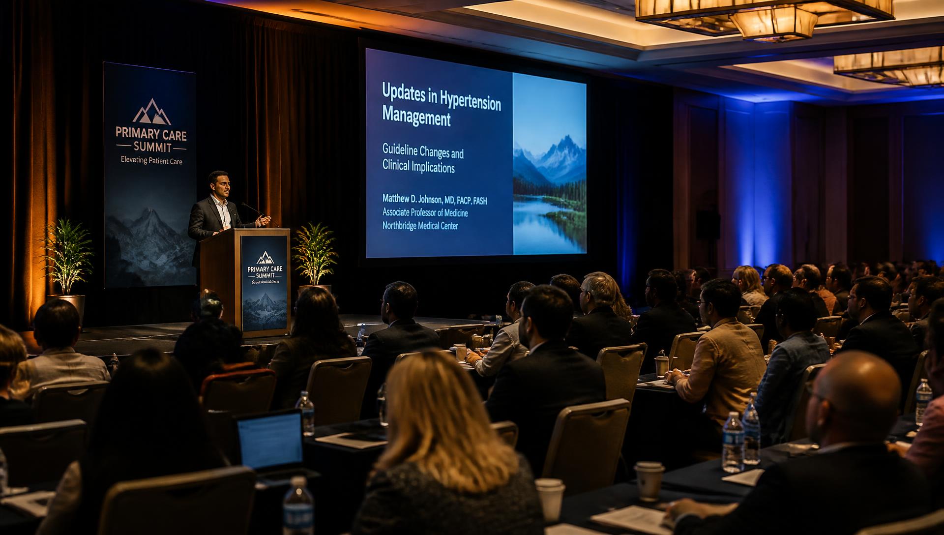 Speaker presenting at a continuing medical education conference